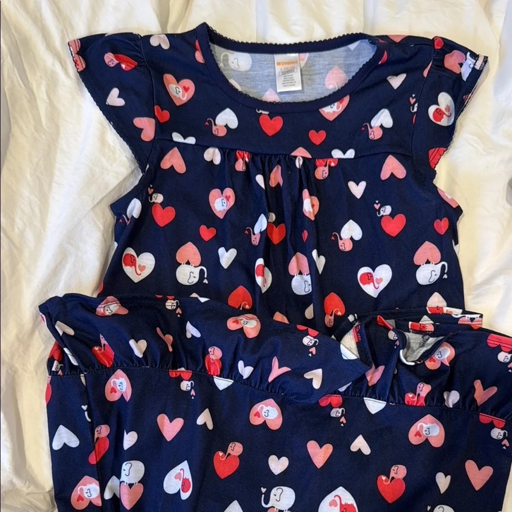 Navy Heart Print Girls Pajama Set